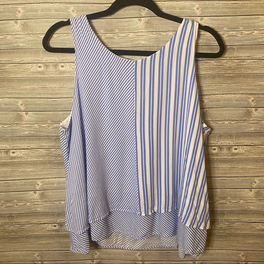 🐝 Crown & Ivy Blue and White Striped Layered Tank